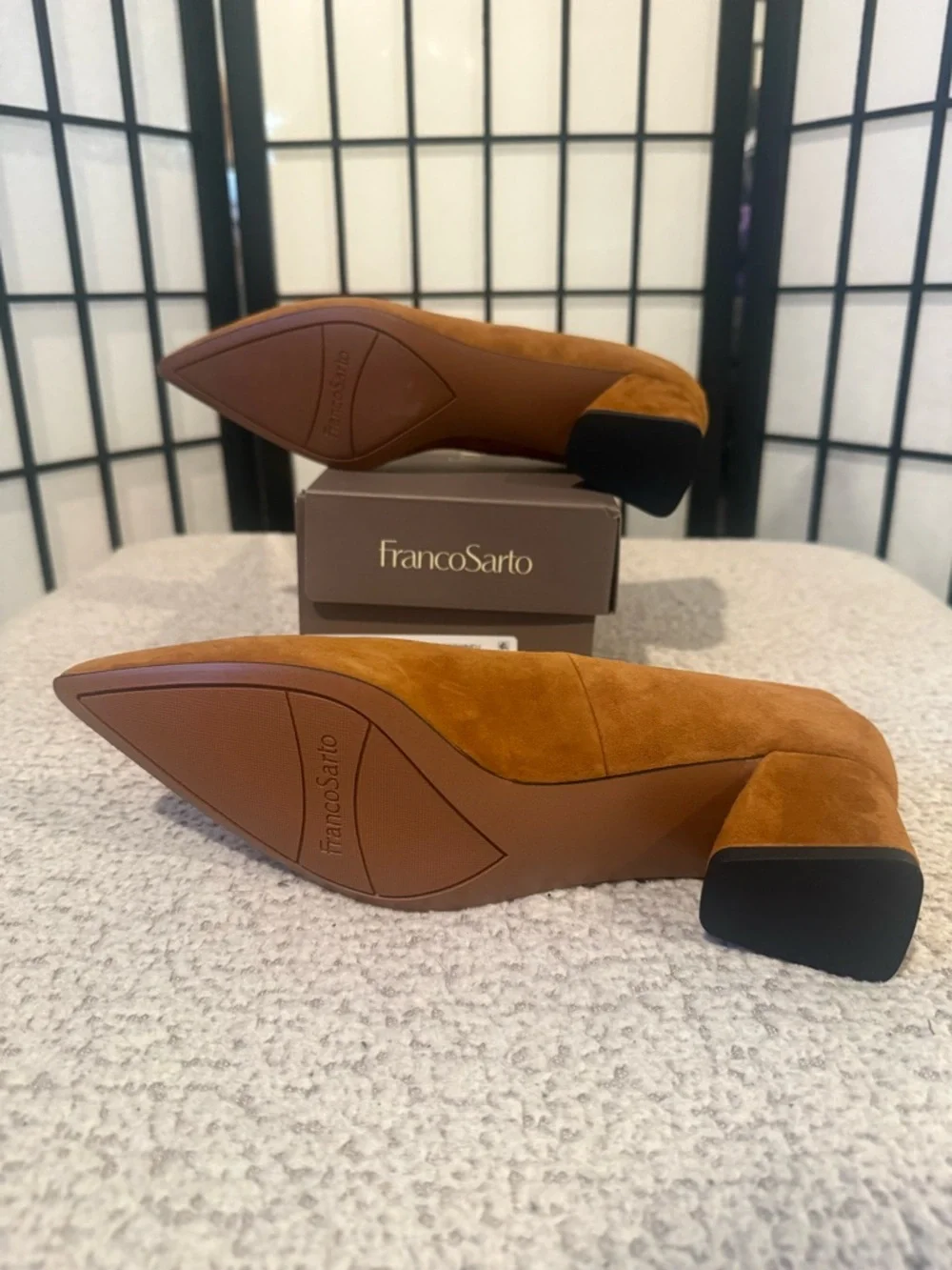 NEW Franco Sarto L Racer Pump Brown Suede Size‎ 8 Block Heel Pointed Toe NIB